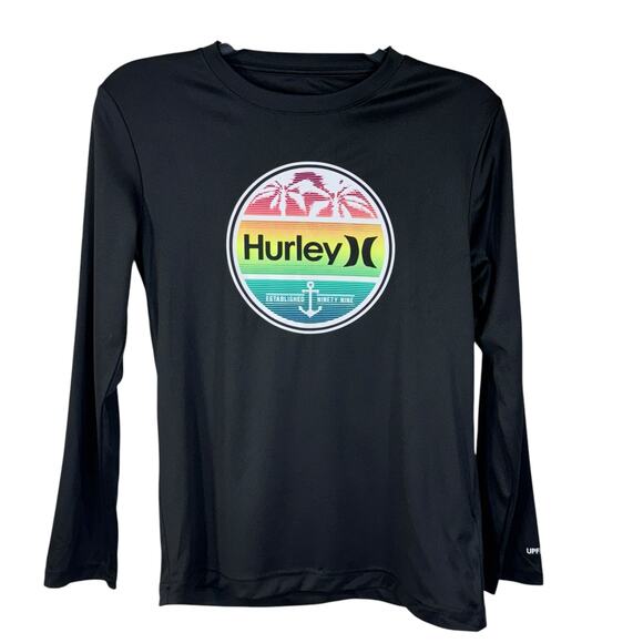 Hurley SZ 10-12 Kids Rash Guard Swim Shirt Long Sleeve Stretch H20-Dri UPF 50+ - Picture 1 of 7